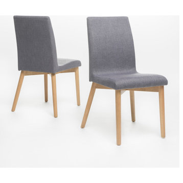 GDF Studio Katherine Fabric Seat and Wood Finish Dining Chairs, Set of 2, Gray/Oak