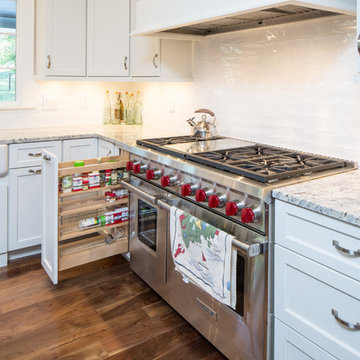 White Full Overlay Kitchen with Alder Briarwood Island