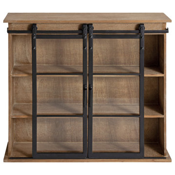 Barnhardt Wood Decorative Cabinet with Sliding Glass Doors, Rustic Brown