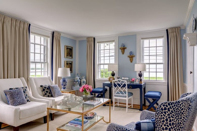 Photo of a transitional family room in Boston.
