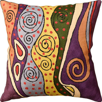 Klimt Purple Night Sky II Accent Pillow Cover Handembroidered Wool 18x18"