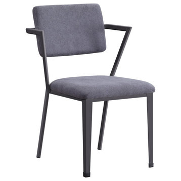 Benzara BM207438 Metal Chair with Fabric Upholstered Seat and Back, Gray