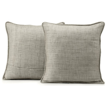 Sea Salt Grey Yarn Dyed Faux Raw Textured Silk Cushion Cover, Pair, 18"x18"