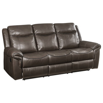 Motion Reclining Sofa, PU Leather Seat With Drop Down Console & USB Ports, Brown