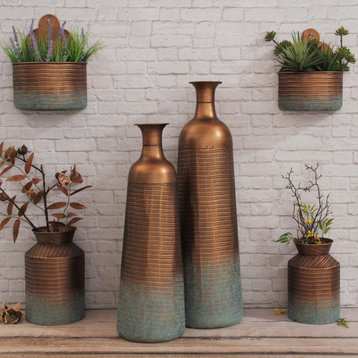 Kyani Copper and Rustic Teal Vase Wall Planters (Set of 2)