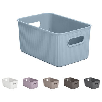 Superio Ribbed Storage Bin, Plastic Storage Basket, Stone Blue, 5 L
