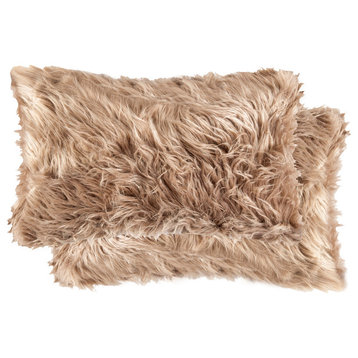 Belton Faux Fur Pillows, Set of 2, Tan, 12"x20"