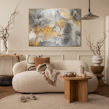Framed painting for living room "Harmony of Gold and Silver II"