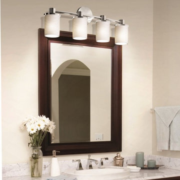 Limoges Rondo Bath Bar, Cylinder With Flat Rim, Sawtooth Shade in Bathroom