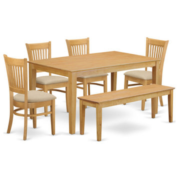 6-Piece Set, Table and 4 Dining Chairs Combined With Wooden Bench