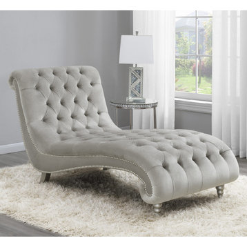 Button Tufted Upholstered Chaise, Gray