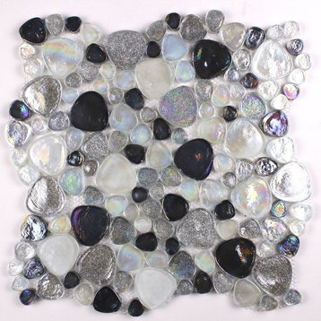 12"x12" Glass Mosaic Inari Gray Pebble, Set of 10