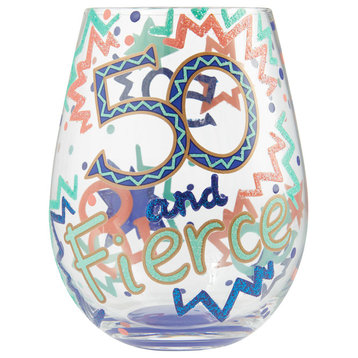"50 and Fierce" Stemless Wine Glass by Lolita
