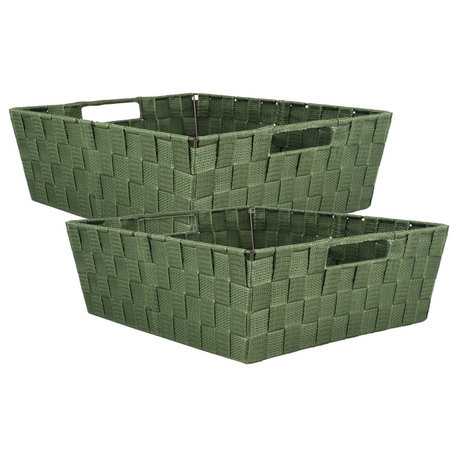 Nylon Bin Basketweave Olive Trapezoid 13"x15"x5", Set Of 2