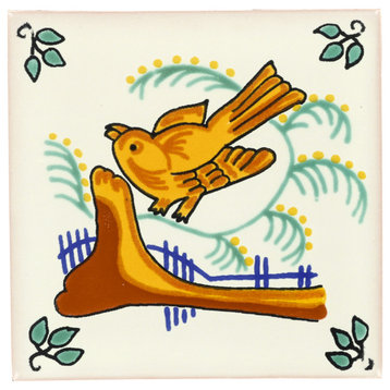Tierra y Fuego Handmade Ceramic Tile, 4.25x4.25" Singing Bird, Box of 90