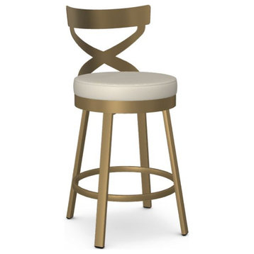 Sculpted Back Gold Frame Faux Leather Seat Swivel Stool, Gold Oyster, Counter