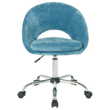 Milo Office Chair, Royal Velvet Fabric With Chrome Base, Royal