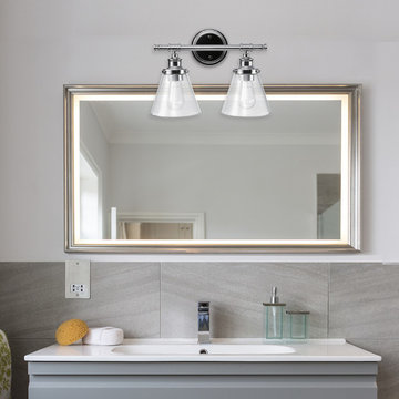 Parker 2-Light Vanity Light, Chrome, Clear Glass Shades