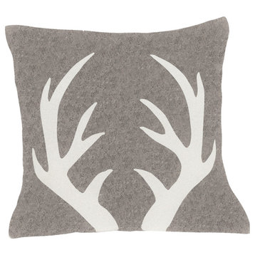 Hand Felted Wool Pillow, Cream Antlers on Gray, 20"