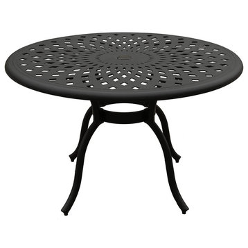 Modern Outdoor Dining Table, Aluminum Construction & Mesh Patterned Round Top