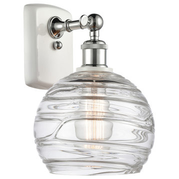 Deco Swirl 1-Light Sconce, White and Polished Chrome, Clear