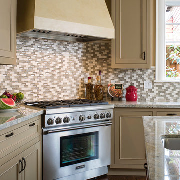 Kitchen w angled range & plaster hood