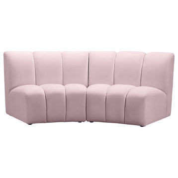 Infinity Channel Tufted Velvet Upholstered Modular Chair, Pink, 2 Piece