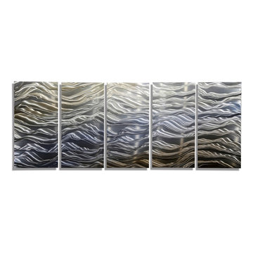 Positivity - Modern Metal Wall Artwork in Gold and Silver with Blue Jewel Ton