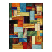 Cerise Contemporary Abstract Multi-Color Rectangle Area Rug, 5' x 7'
