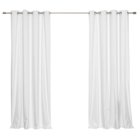 Linen Textured Grommet Thermal Total Blackout Curtains, White, 52"x96"