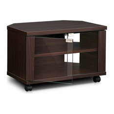 Indo  3-Tier Petite TV Stand with Double Glass Doors and Casters, Espresso
