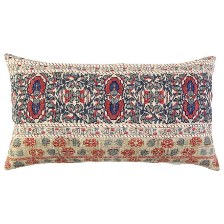 Red Beige Patterned Panel Lumbar Pillow