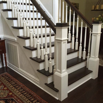 Craftsman Style Staircase with Poplar Box Newel Posts and a Red Oak Handrail