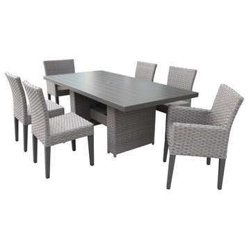 Rectangular Patio Dining Table, 4 No Arm and 2 Arm Chairs, Gray Stone