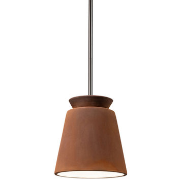Small Trapezoid Pendant, Real Rust, Brushed Nickel, Incandescent