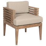 Armen Living - Vivid Outdoor Patio Dining Chair, Light Eucalyptus Wood Taupe Olefin Cushions - Introducing the Vivid Outdoor Patio Dining Chair  an exquisite blend of elegance and durability designed to elevate your outdoor dining experience. Crafted with precision and care, this dining chair combines the timeless appeal of Eucalyptus wood with the practicality of water-resistant and UV-resistant features, making it a stellar addition to your patio furniture collection. The durable Eucalyptus wood frame not only enhances the chair's aesthetic charm but also guarantees longevity, ensuring that the Vivid Outdoor Patio Dining Chair stands up to the demands of outdoor living. Its versatile design effortlessly complements various outdoor settings, from intimate patio dinners to lively garden gatherings. Designed for outdoor enthusiasts who appreciate both style and resilience, the Vivid Dining Chair boasts water-resistant and UV-resistant properties. This means that your dining chair remains unfazed by the whims of weather, providing a reliable and stylish seating solution for every occasion. The plush Olefin cushions add an extra layer of comfort to your outdoor dining experience. With water-resistant properties and easily removable covers, these cushions make maintenance a breeze, ensuring your dining chair stays inviting and fresh, even after a delightful meal under the open sky. Elevate your outdoor dining setup with the Vivid Outdoor Patio Dining Chair in Eucalyptus Wood. Whether you're enjoying a quiet dinner for two or hosting a larger gathering, this chair offers a perfect balance of style and functionality. Invest in quality outdoor furniture that not only complements your patio but also enhances your overall dining experience.