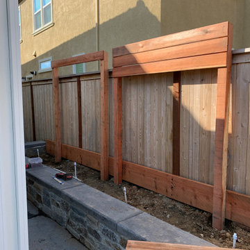 Custom horizontal wood work: trellises, AC screen and doggy swing gate -construc