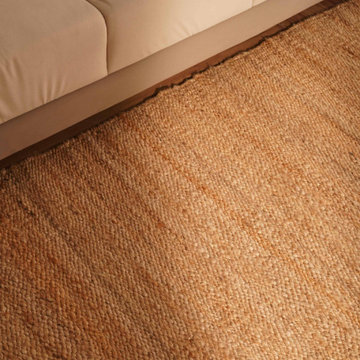 HAND WOVEN JUTE ECO-FRIENDLY AREA RUGS - Square, Light Brown, Solid Plain