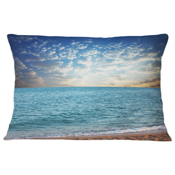Fasting Moving Clouds Over Blue Beach Modern Beach Throw Pillow, 12"x20"