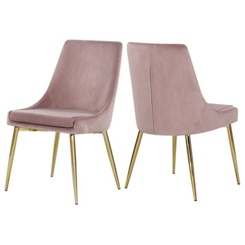 The Draper Dining Chair, Pink, Velvet, Gold Base (Set of 2)