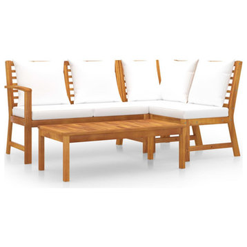vidaXL Patio Lounge Set Outdoor Sectional Sofa 4 Piece Cream Solid Wood Acacia