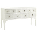 Lexington - Tommy Bahama Home Ivory Key Spanish Point Sideboard - The seven drawers with woven raffia front panels feature the tear drop hardware in an aged silver patina. The top center drawer has two stacking felt lined trays divided for silver.