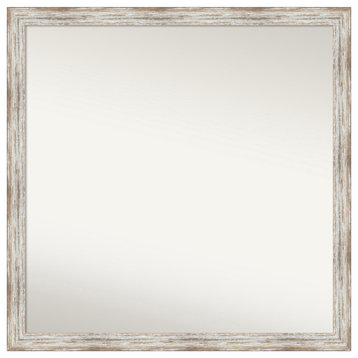 Distressed Cream Non-Beveled Wood Wall Mirror 28.5x28.5 in.