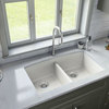 Karran Undermount Quartz 32" 50/50 Double Bowl Kitchen Sink Kit, White
