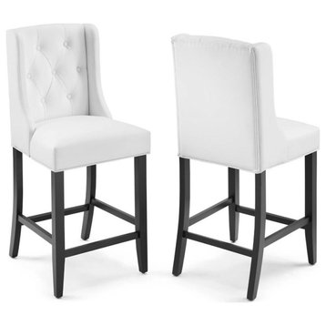 Modway Baronet 26.5" Modern Faux Leather Counter Stool in White (Set of 2)
