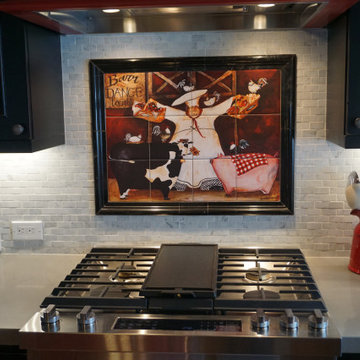 Whimsical Tahoe Cottage - Custom "Happy Chef" handpainted tile mural