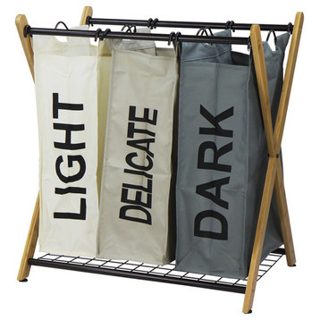 X-Frame Bamboo 3-Bag Laundry Sorter Tri-Color Bags