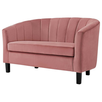 Modern Contemporary Tufted Loveseat Sofa, Velvet Rose Red