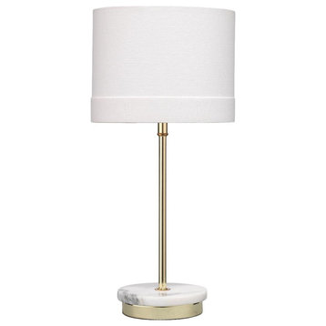 Classic Minimalist Marble Brass Table Lamp 19 in Gold White Small Petite