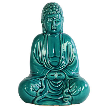 Ceramic Meditating Buddha Figurine, Turquoise
